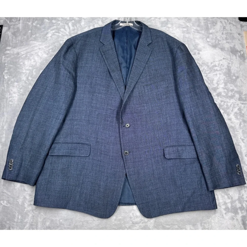 JOSEPH ABBOUD Tailored Fit Blazer Mens 52R Blue Linen Wool Hopsack Sport Coat